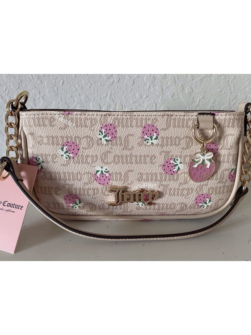 Juicy Couture Berry‎ Sweet Strawberry Shoulder Bag Purse Sandstone Pink NEW